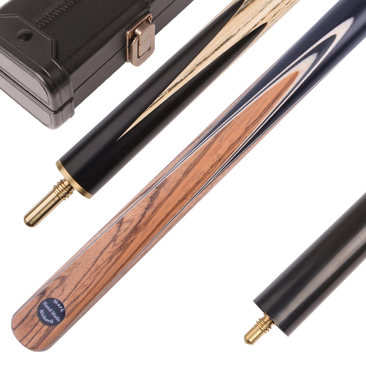 This Zebrawood White&Black pool cue set comes in a clasic Black cue case with a compact mini butt.