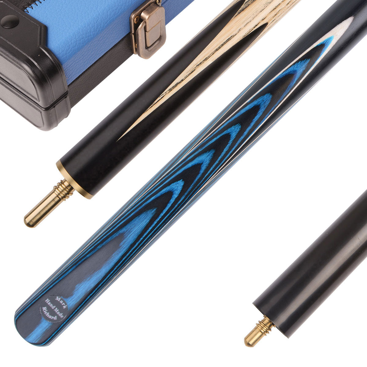 This Blue&Black pool cue set comes in a Blue&Black cue case with a compact mini butt.