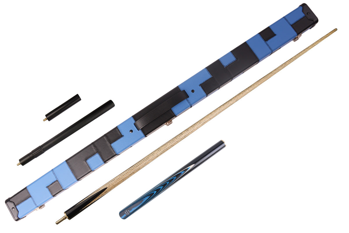 MARK RICHARD Black Badge 57 inch 3/4 Jointed 8.5mm English 8 Ball Pool Cue - 9.5mm Tip Blue&Black Snooker Cue and Case Set #T15SC98