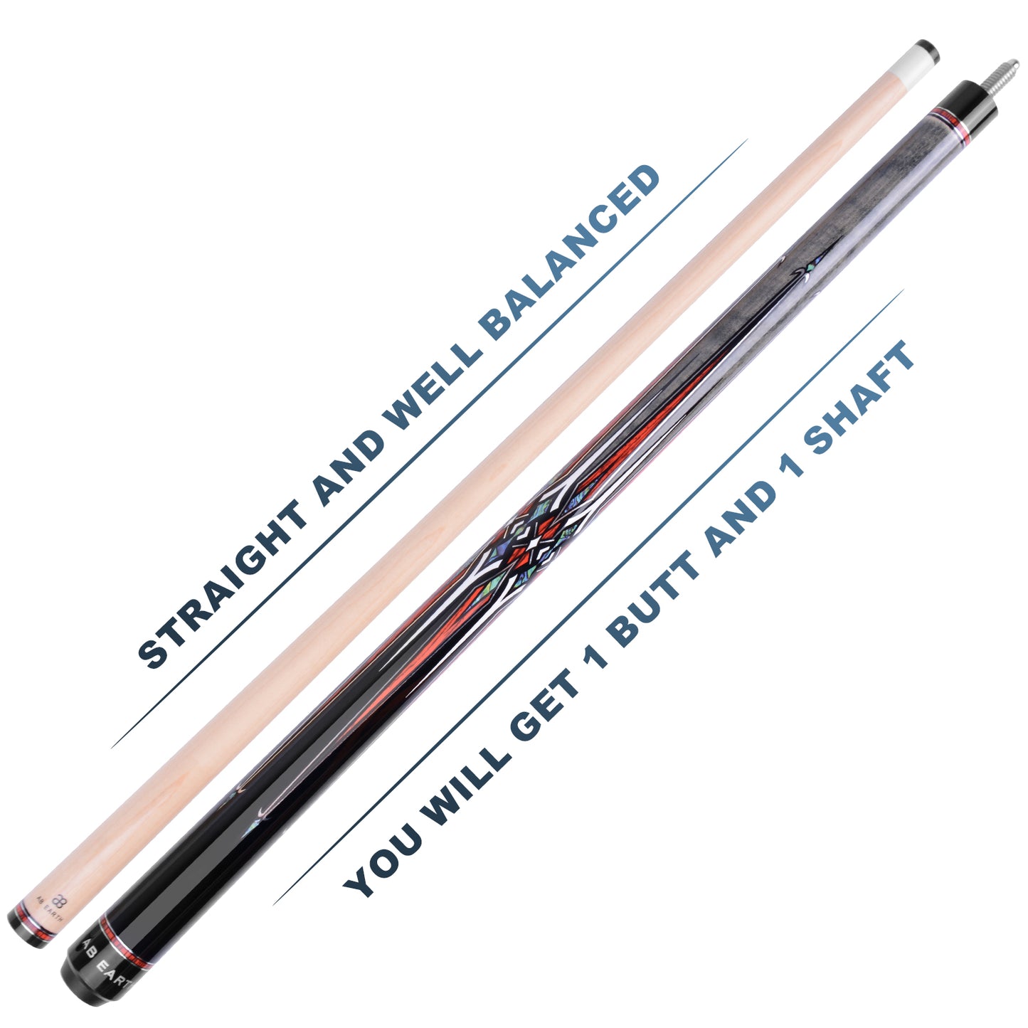 AB EARTH 36”/42”/48” American Short Pool Cues for Younger Players #K10