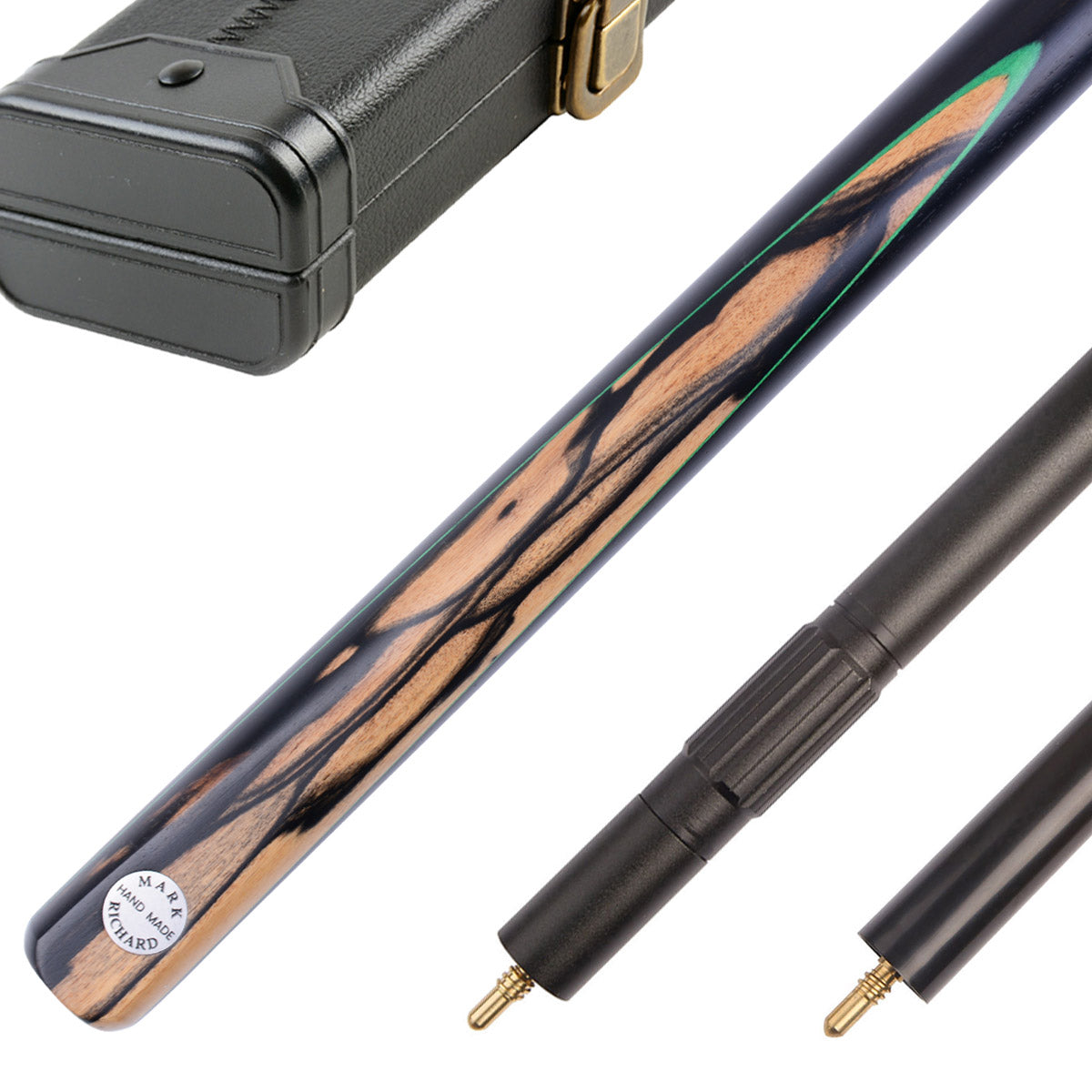 Professional 58" One Piece Alloy Snooker Cue Set | Artisan-Crafted Gabon Ebony & Green Maple Design #T102AON01