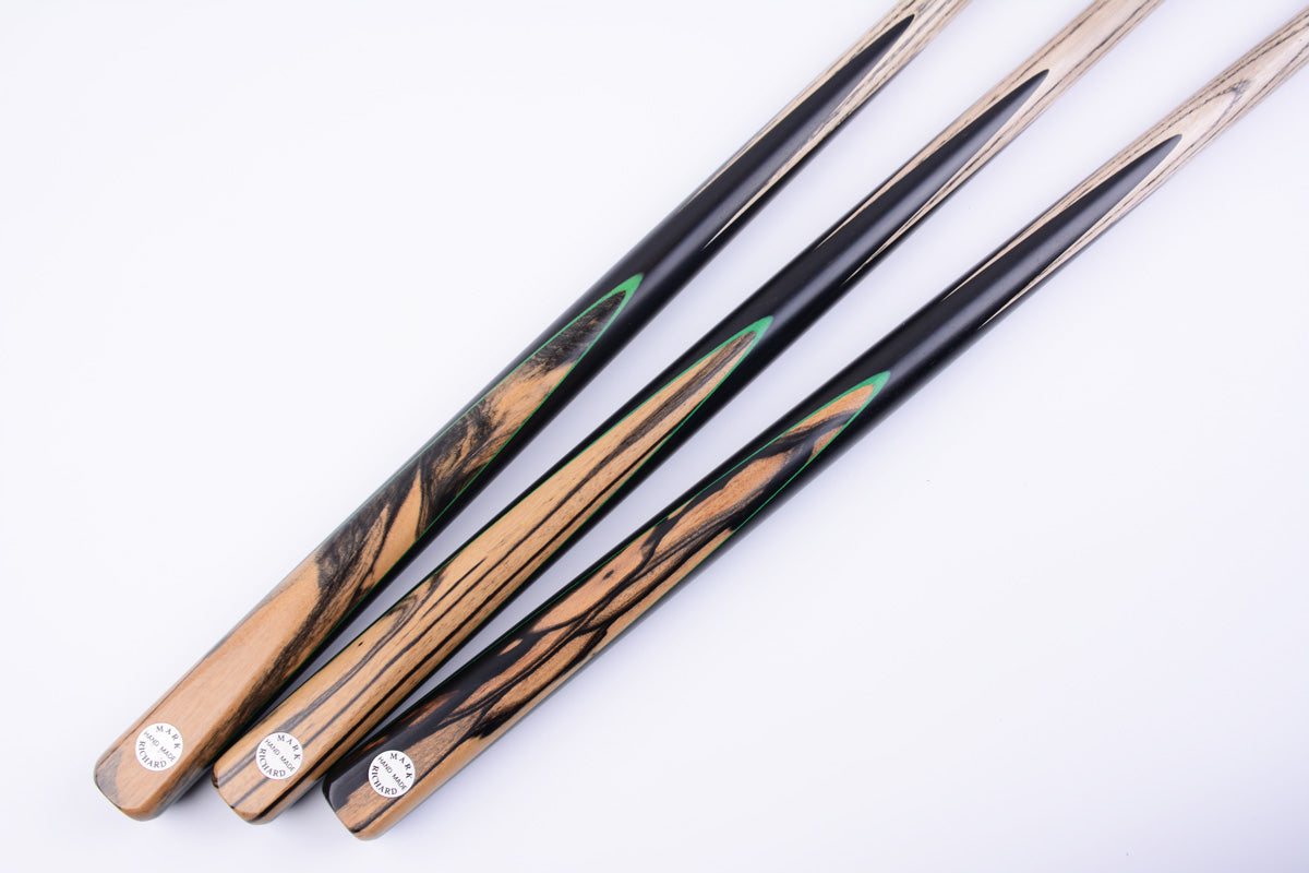 Professional 58" One Piece Alloy Snooker Cue Set | Artisan-Crafted Gabon Ebony & Green Maple Design #T102AON01