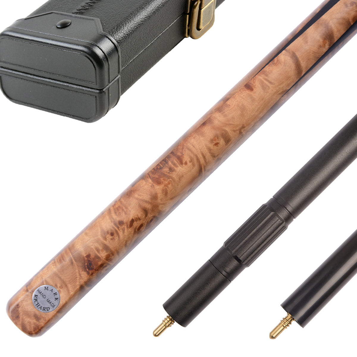 Laos Burl & Gabon Ebony Splices Alloy 58" One piece Snooker Cue