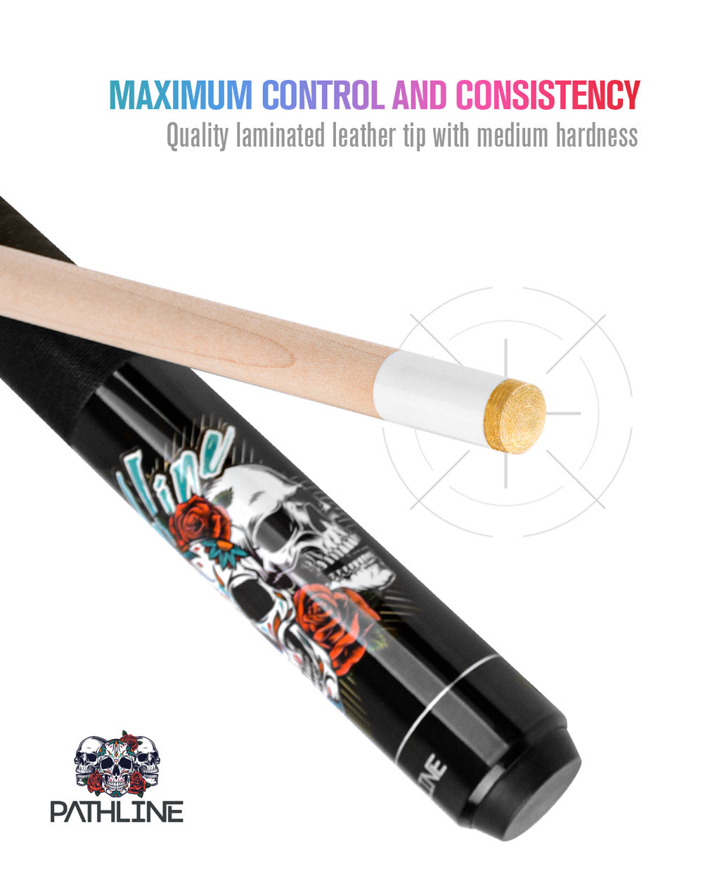 58" SKULL Design Maple 13mm Tip American Billiard Pool Stick - #PL518