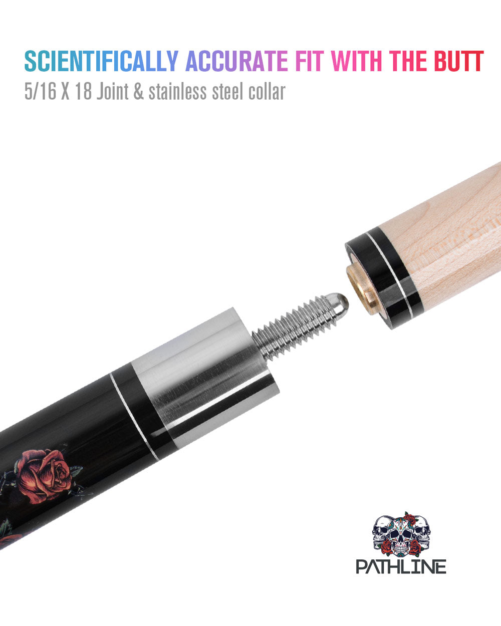 58" SKULL Design Maple 13mm Tip American Billiard Pool Stick - #PL518