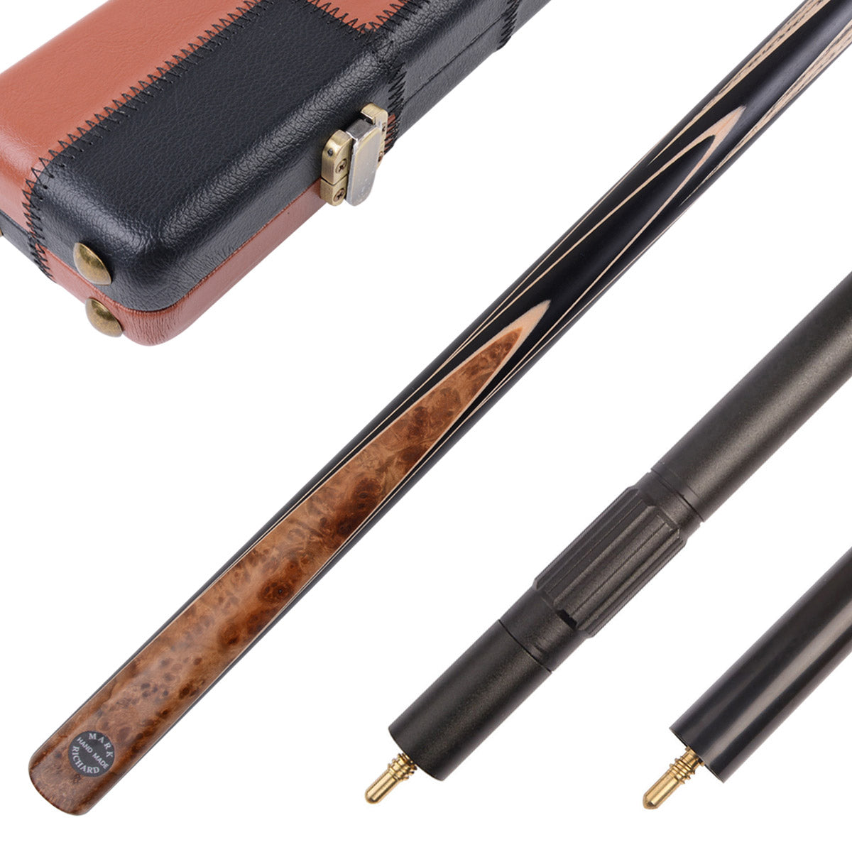 MARK RICHARD Black Badge Series Thuya Burl Splice 58" 9.5mm Tip One Piece Snooker Cue Set #SCP35
