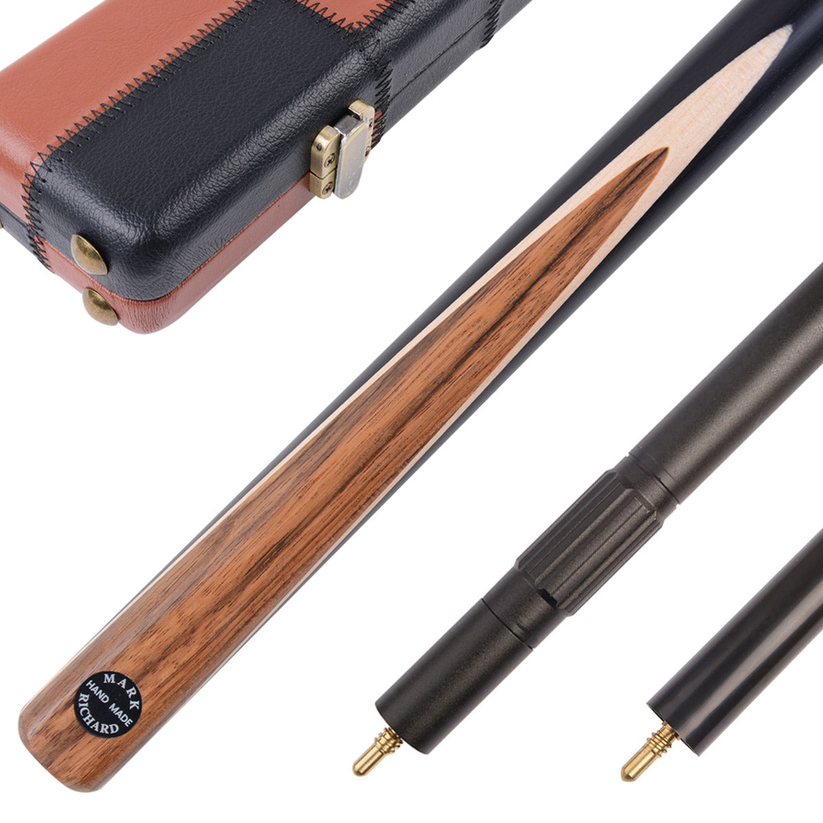 MARK RICHARD BLACK Badge 53" Youth & Junior Short Snooker Cue Set with Mexican Bocote Splice #ST53B
