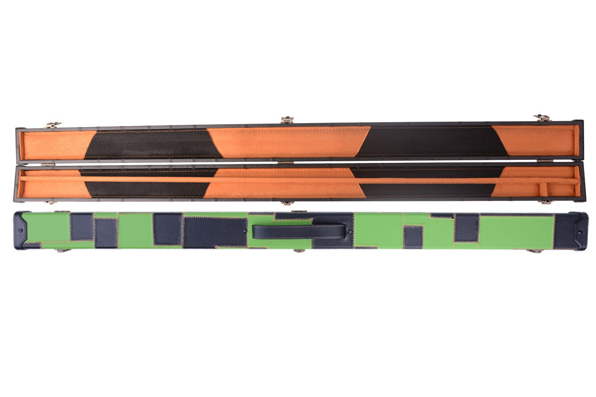 MARK RICHARD Black & Green Patchwork Leatherette Case for 58 inch Snooker English Pool Cue #T106G